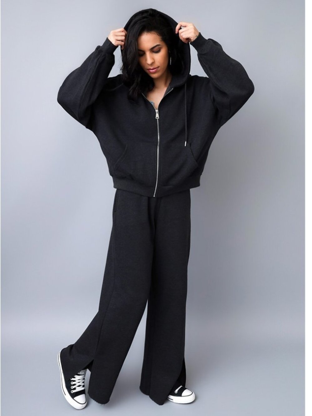 BLACK RELAXED FIT LOUNGE HOODIE SET